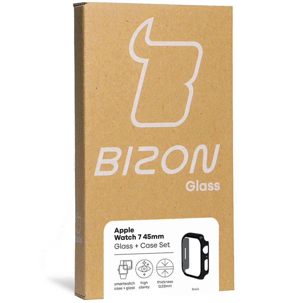 Etui ze szkłem Bizon Case Watch Adamo dla Apple Watch 7 45mm, czarne
